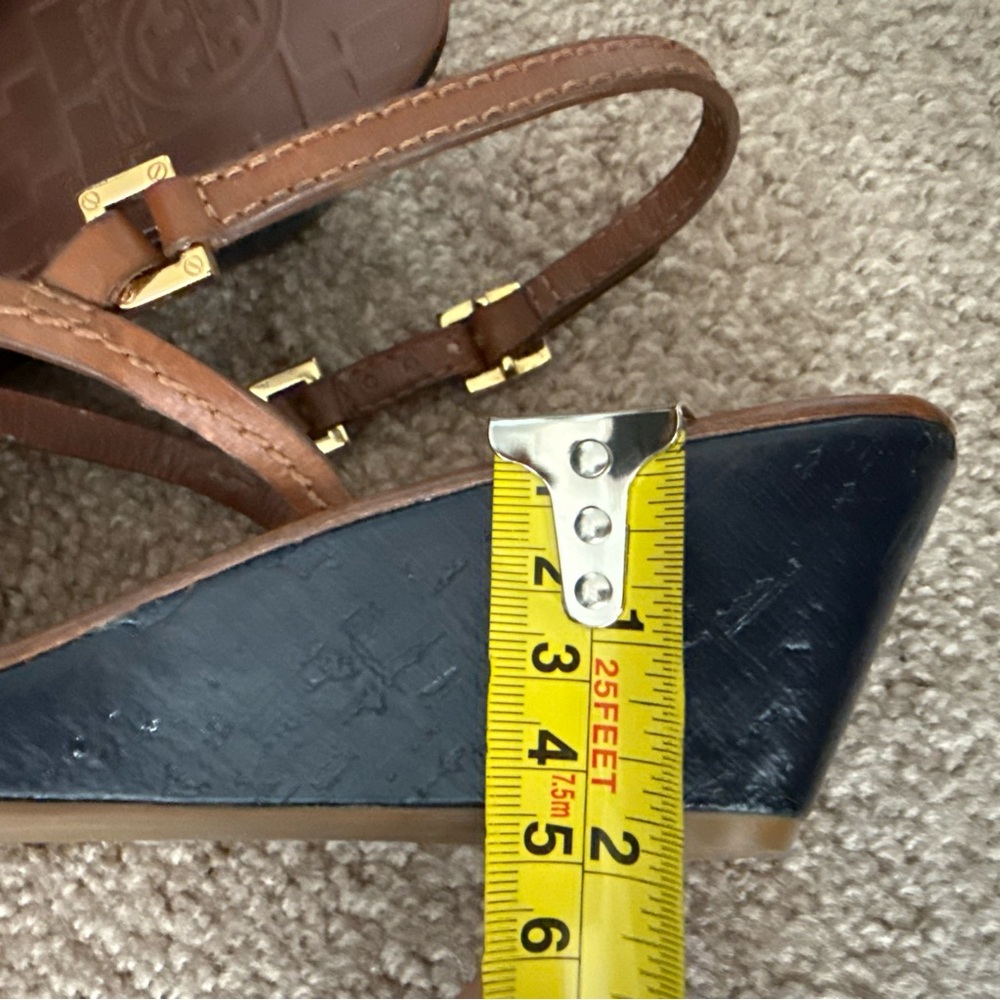 Tory Burch Pauline Demi Wedge T-strap Leather Sandals - Picture 13 of 13